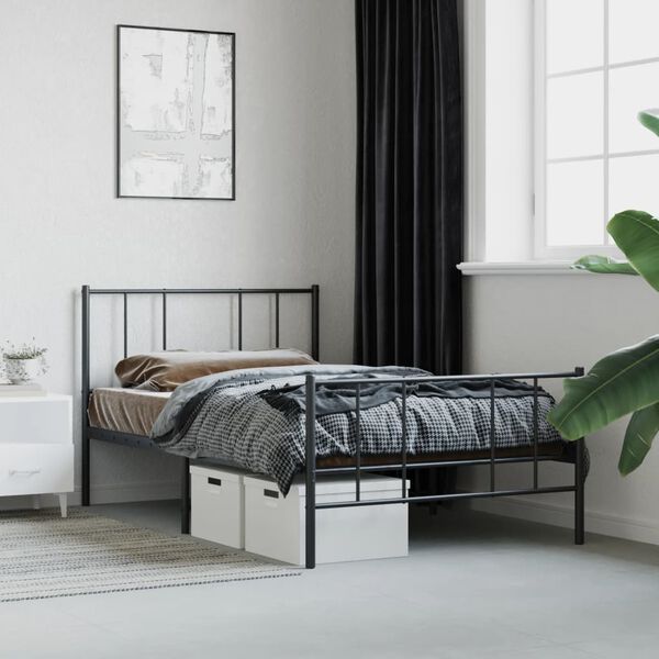 vidaXL Bedframe met hoofd- en voeteneinde metaal zwart 75x190 cm