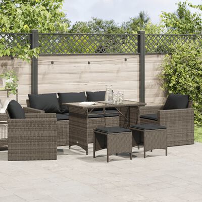 vidaXL 6-delige Loungeset met kussens poly rattan grijs