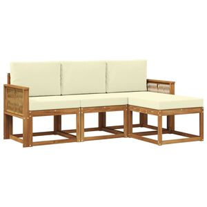 vidaXL Buiten bankenset met kussen 4 pcs Natuurlijk en Cr&egrave;me Polyester