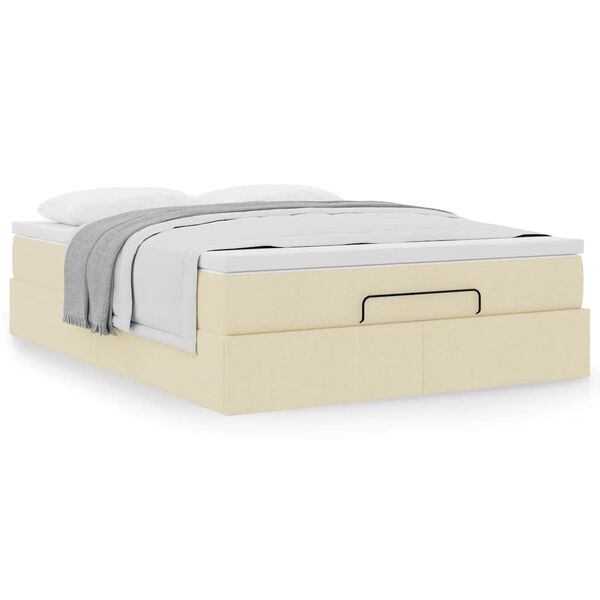 vidaXL Ottoman bed met matras 140x200cm stof crèmekleurig