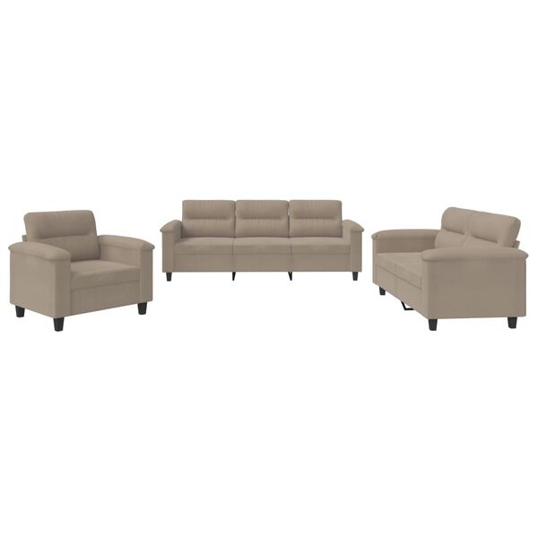 vidaXL 3-delige Loungeset met kussens microvezelstof taupe