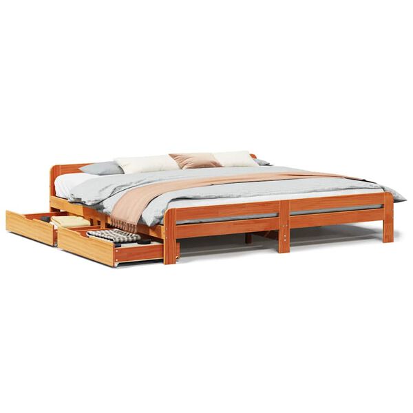 vidaXL Bedframe zonder matras massief grenenhout wasbruin 200x200 cm