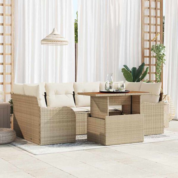 vidaXL Tuin Sofa Set met kussen 7 pcs beige en cr&egrave;mekleurig