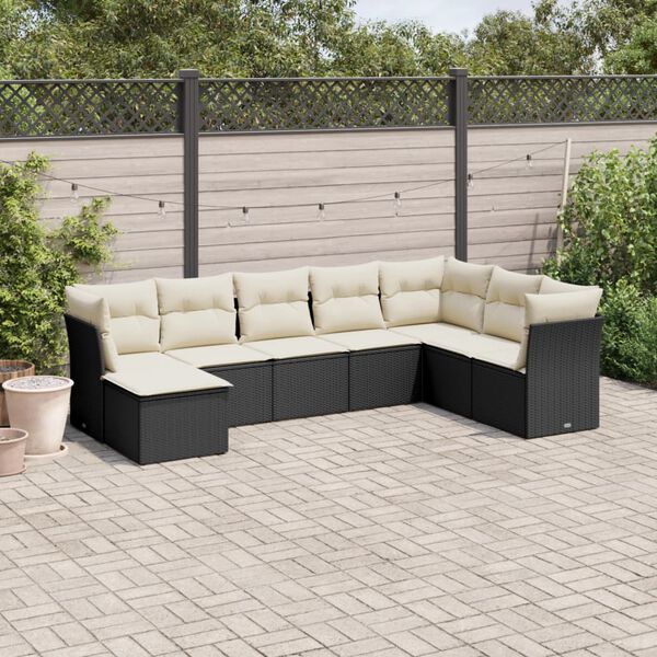 vidaXL 8-delige Loungeset met kussens poly rattan zwart