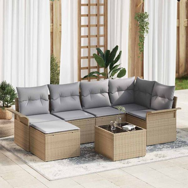 vidaXL Tuin Sofa Set met kussen 7 pcs Beige Poly riet