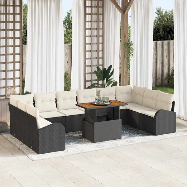 vidaXL Tuin Sofa Set met opslag 11 pcs Zwart Poly riet