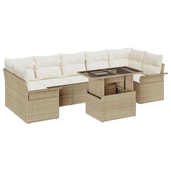 vidaXL Tuin Sofa Set met kussen met opslag 8 pcs Beige Poly Rattan