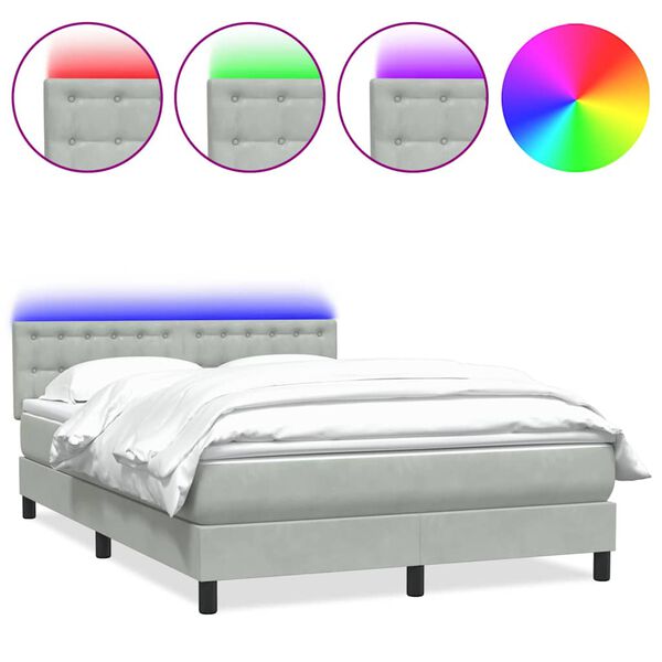 vidaXL Boxspring met matras en LED fluweel lichtgrijs 140x220 cm