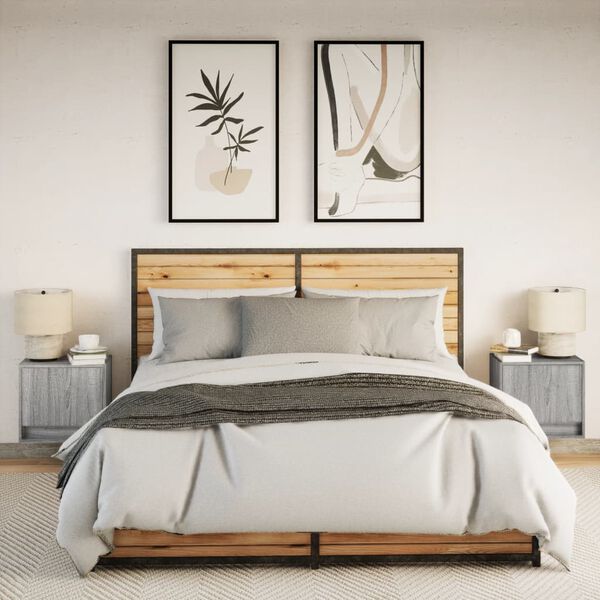 vidaXL Nachtkastjes met LED's 2 st wandgemonteerd grijs sonoma eiken