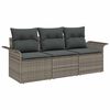 vidaXL Bankstel met kussen 3 pcs Grijs poly rattan