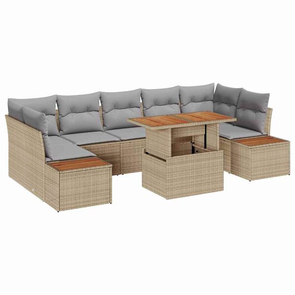 vidaXL Tuin Eetset met kussen met kussen 8 pcs Beige en Grijs