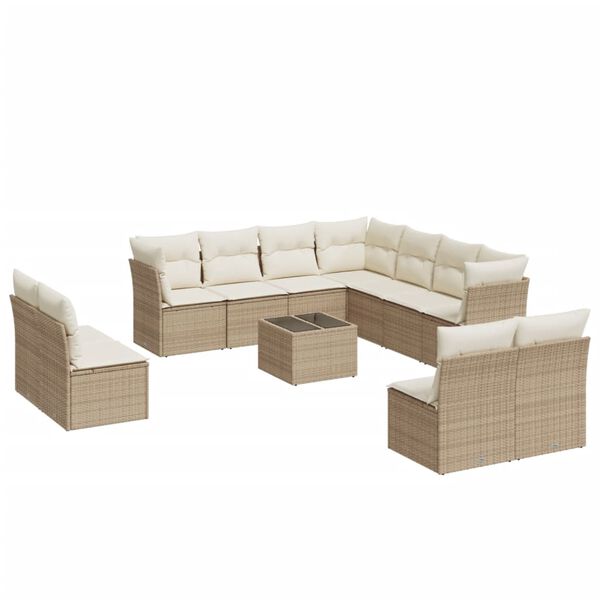 vidaXL 12-delige Loungeset met kussens poly rattan beige