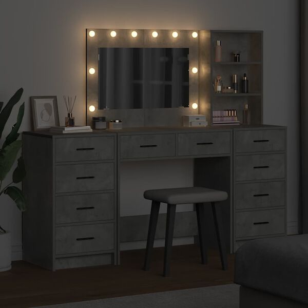 vidaXL Plafondtafel met spiegellichten 3 pcs Beton Grijs Bewerkt hout