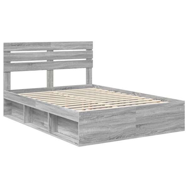 vidaXL Bedframe Grijs Sonoma 140 x 190 cm Massief grenenhout