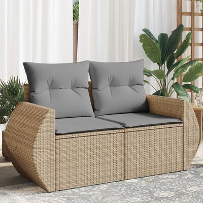 vidaXL Tuinbank 2-zits met kussens poly rattan beige