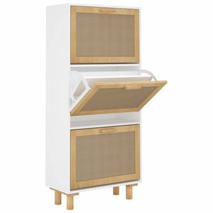 vidaXL Schoenenkast 52x25x115 cm bewerkt hout en natuurlijk rattan wit