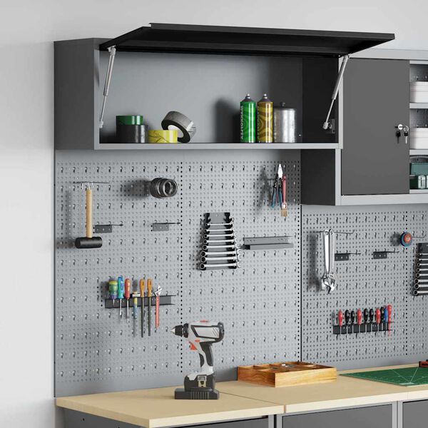 vidaXL Gereedschapskast en Pegboard Set 3 pcs Zwart 100 x 25 x 115 cm