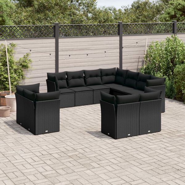 vidaXL 11-delige Loungeset met kussens poly rattan zwart
