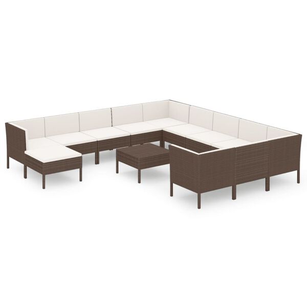 vidaXL 13-delige Loungeset met kussens poly rattan bruin