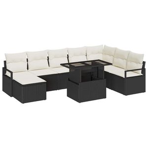vidaXL Tuin Sofa Set met opslag 9 pcs Zwart Poly riet