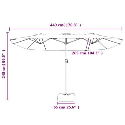 vidaXL Parasol dubbel dak met LED 449x245 cm azuurblauw