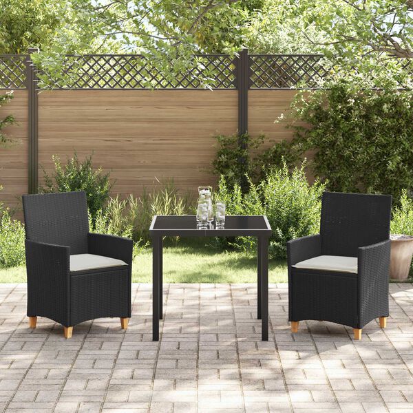 vidaXL Tuin eettafelset 3 pcs Zwart poly rattan