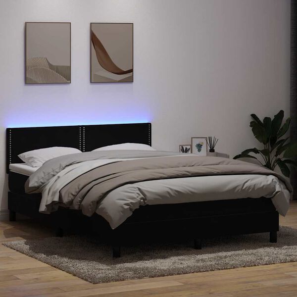 vidaXL Boxspring met matras en LED fluweel zwart 140x210 cm