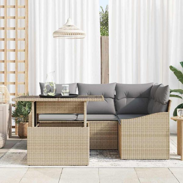 vidaXL Tuin Sofa Set met kussen 5 pcs Beige en Licht Grijs poly rattan