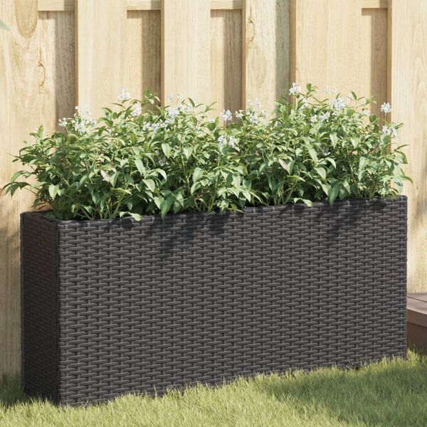 vidaXL Plantenbak met 2 potten 90x20x40 cm poly rattan zwart