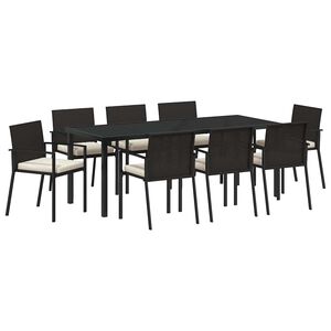 vidaXL Tuin eettafelset 9 pcs Zwart Gepoedercoat staal