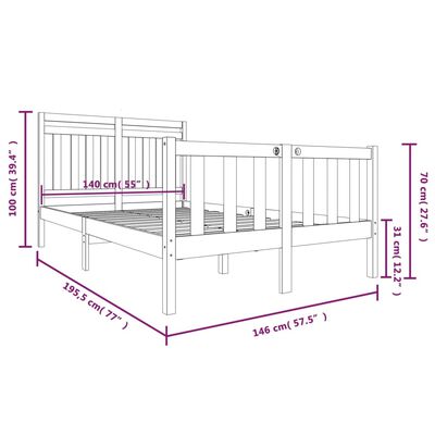 vidaXL Bedframe massief hout zwart 140x190 cm