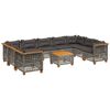 vidaXL 10-delige Loungeset met kussens poly rattan grijs