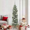 vidaXL Kunstmatige slanke kerstboom met 300 LED Groen en Wit 180 cm