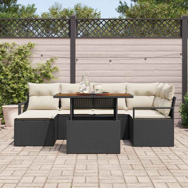vidaXL Tuin Sofa Set met opslag 7 pcs Zwart Poly riet