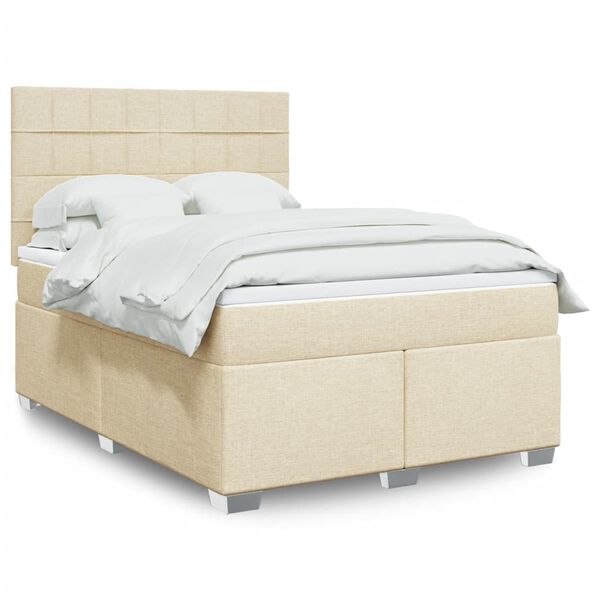 vidaXL Boxspring met matras stof cr&egrave;mekleurig 140x200 cm