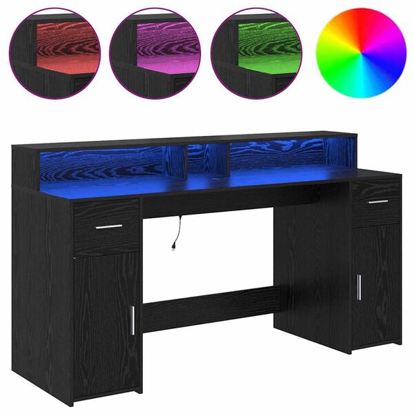 vidaXL Bureau met lade Zwart eiken 160 x 55 x 91 cm Bewerkt hout