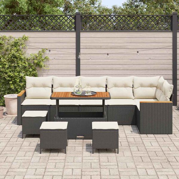 vidaXL Tuin Sofa Set met kussen 10 pcs Zwart Poly riet