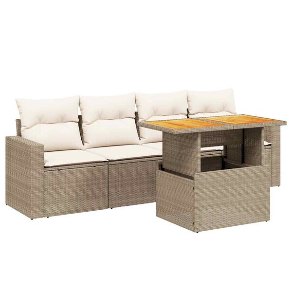 vidaXL 5-delige Loungeset met kussens poly rattan beige