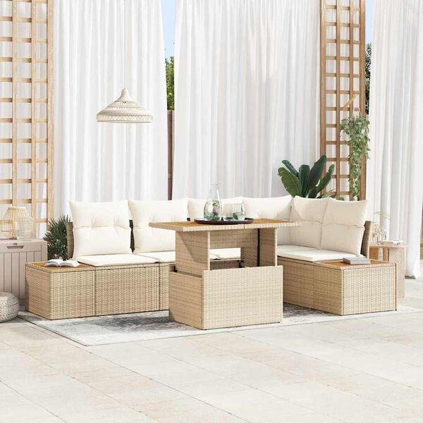 vidaXL Tuin Eetset met kussen 6 pcs Beige