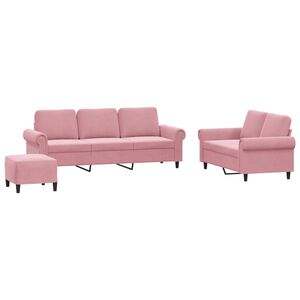 vidaXL 3-delige Loungeset met kussens fluweel roze