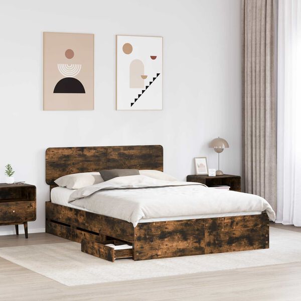 vidaXL Bedframe met lade Gerookte Eik 160 x 200 cm Geconstrueerd hout
