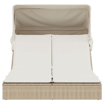 vidaXL Ligbed 2-persoons met luifel en kussens poly rattan beige