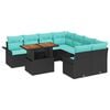 vidaXL Tuinbankenset met kussen 9 pcs Zwart en Blauw poly rattan