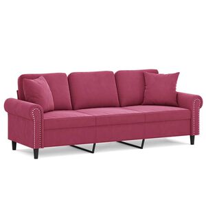 vidaXL Driezitsbank met sierkussens 180 cm stof wijnrood