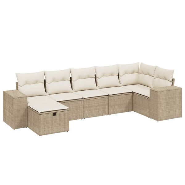 vidaXL 7-delige Loungeset met kussens poly rattan beige