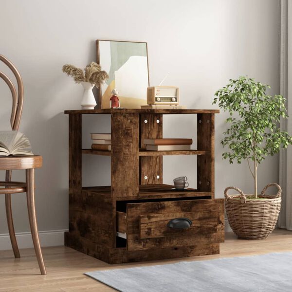 vidaXL Bijzettafel 50x50x60 cm bewerkt hout gerookt eikenkleurig
