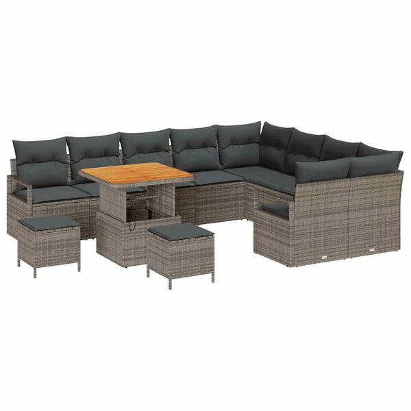 vidaXL Tuin Sofa Set met kussen met opslag met kussen 12 pcs Grijs