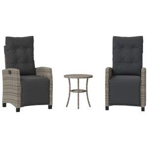 vidaXL 3-delige Bistroset met kussens poly rattan grijs