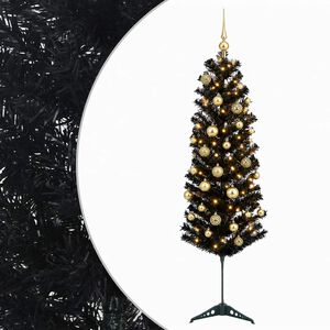 vidaXL Smalle kunstkerstboom met kerstballen 150 cm 150 LED's Warmwit