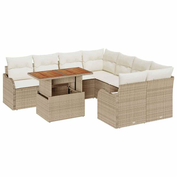 vidaXL Tuin Sofa Set met opslag 9 pcs Beige Poly riet